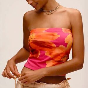 Anthropologie Pilcro NWT The Sunny Strapless Tube Top in Pink Floral Size XL